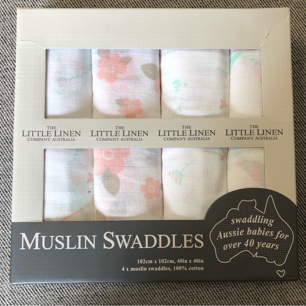 NWT The Little Linen Company Australia Muslin Swaddles in Floral Print